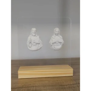 Acrilico com Sagrado C de Jesus e Imaculado C de Maria  16x15cm - Pó de Mármore - 16x15cm