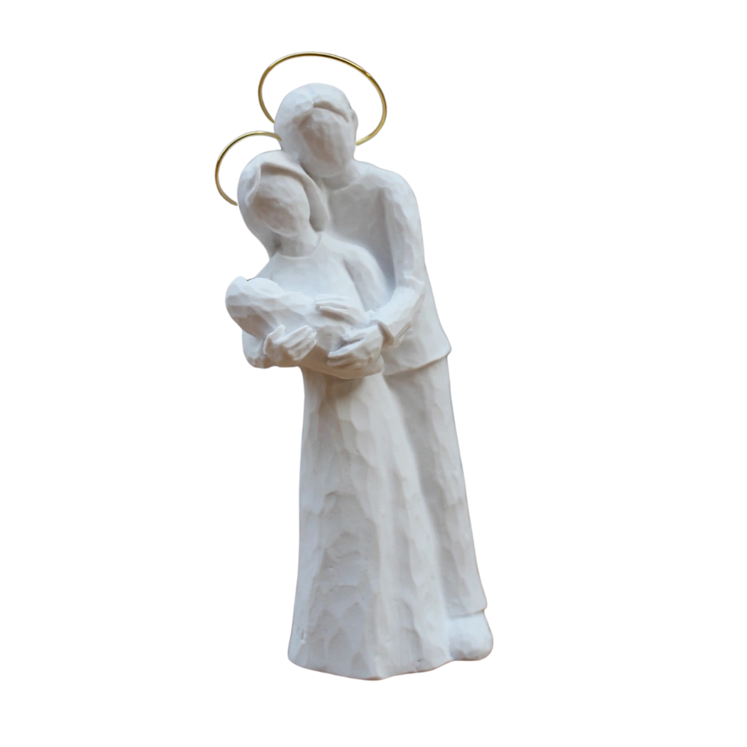 Casal Facetado - Pó de Mármore - 15cm - com resplendor banhado a ouro