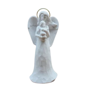 Anjo Mini Facetado - Pó de Mármore - 11cm - com resplendor banhado a ouro