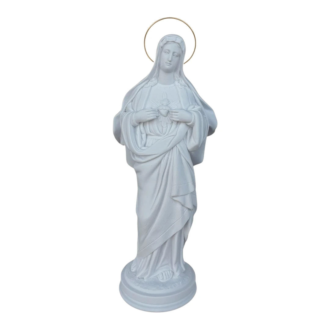 Imaculado Coração de Maria - Pó de Mármore - 33cm - com resplendor banhado a ouro