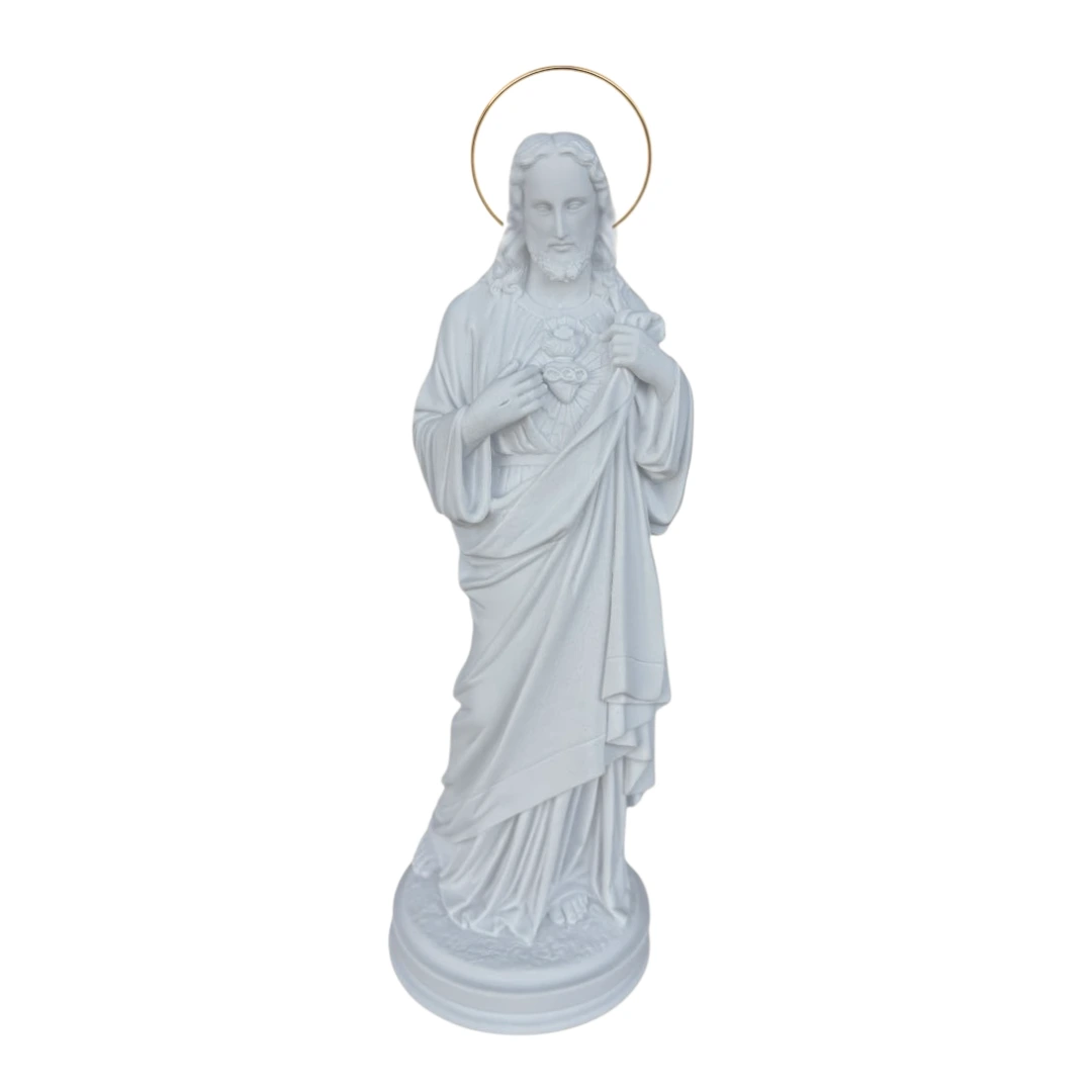 Sagrado Coração de Jesus - Pó de Mármore - 33cm - com resplendor banhado a ouro