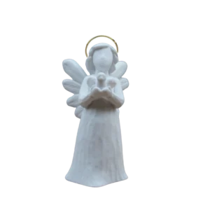 Anjo da Paz Facetado - Pó de Mármore - 9cm - com resplendor banhado a ouro