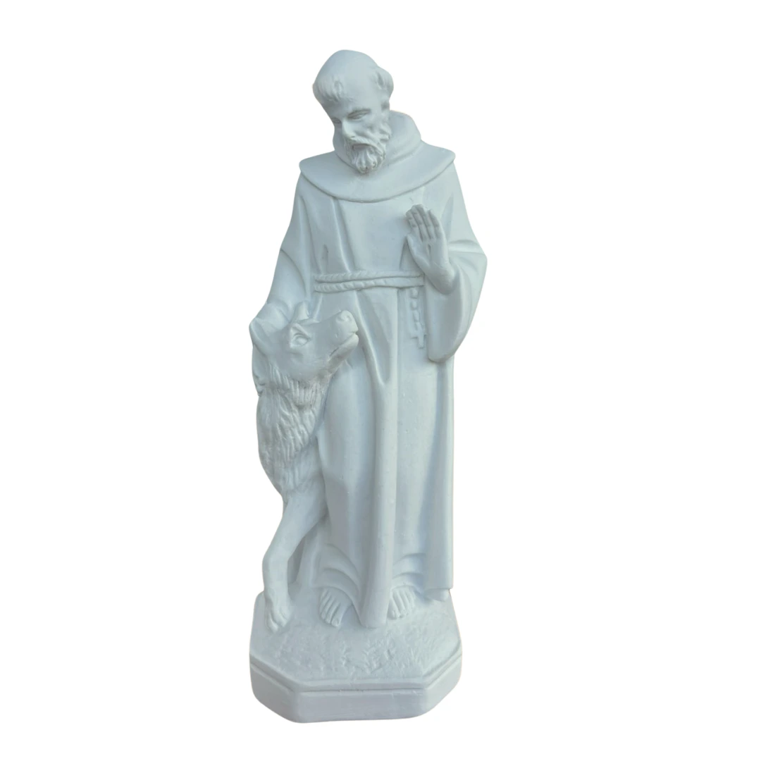 São Francisco com Lobo - Pó de Mármore - 20cm