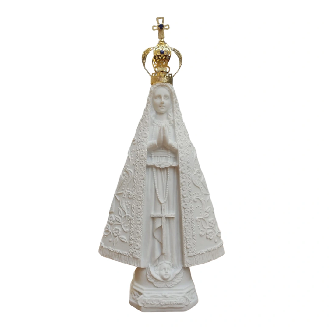 Aparecida Bandeira II - Pó de Mármore - 24cm - com coroa banhado a ouro
