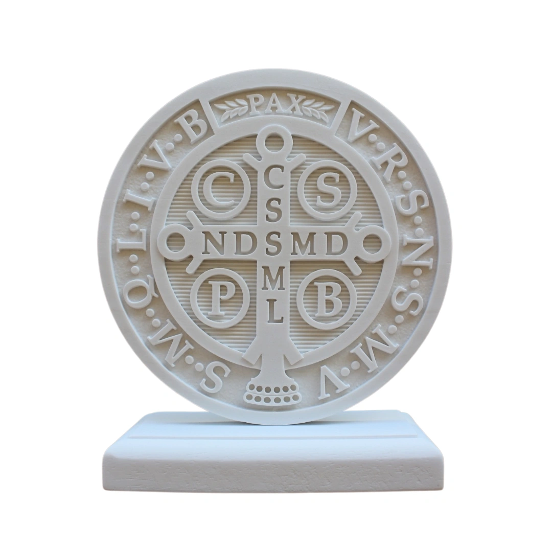 Medalhão São Bento Verso - Pó de Mármore - 19,5x15cm - Base de mármore