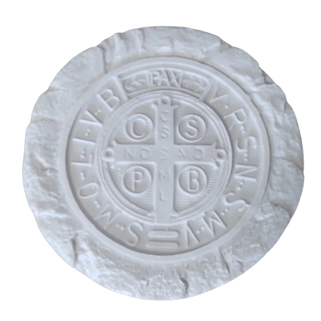 Medalha de São Bento com borda trabalhada - Pó de Mármore - 10,5 diametro
