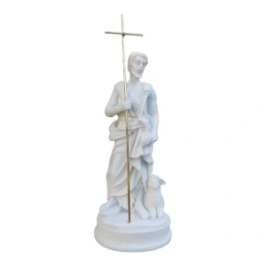 São João Batista - Pó de Mármore - 12cm - com Cajado em cruz banhado a ouro