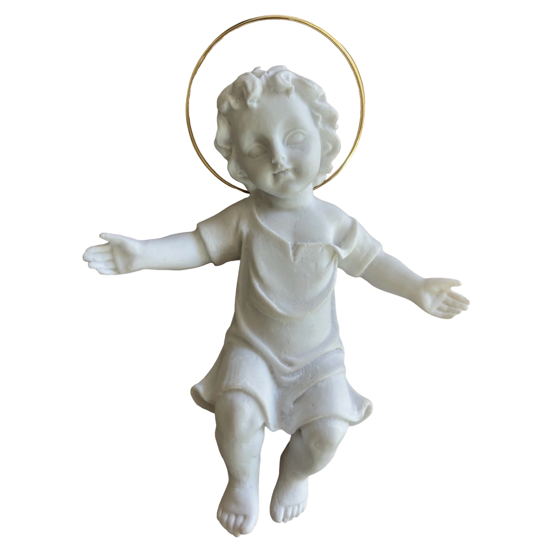 Menino Jesus - Pó de Mármore - 15cm - com resplendor banhado a ouro