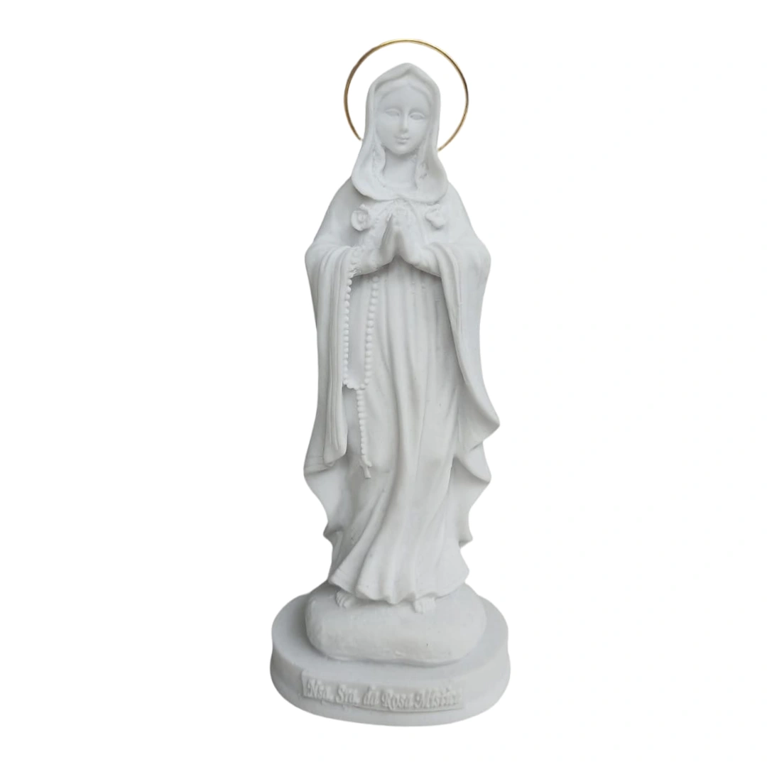 N.Sra da Rosa Mistica - Pó de Mármore - 15cm - com resplendor liso banhado a ouro