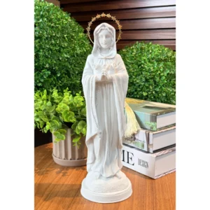 N.Sra da Rosa Mistica - Pó de Mármore - 35cm - com resplendor estrelado banhado a ouro