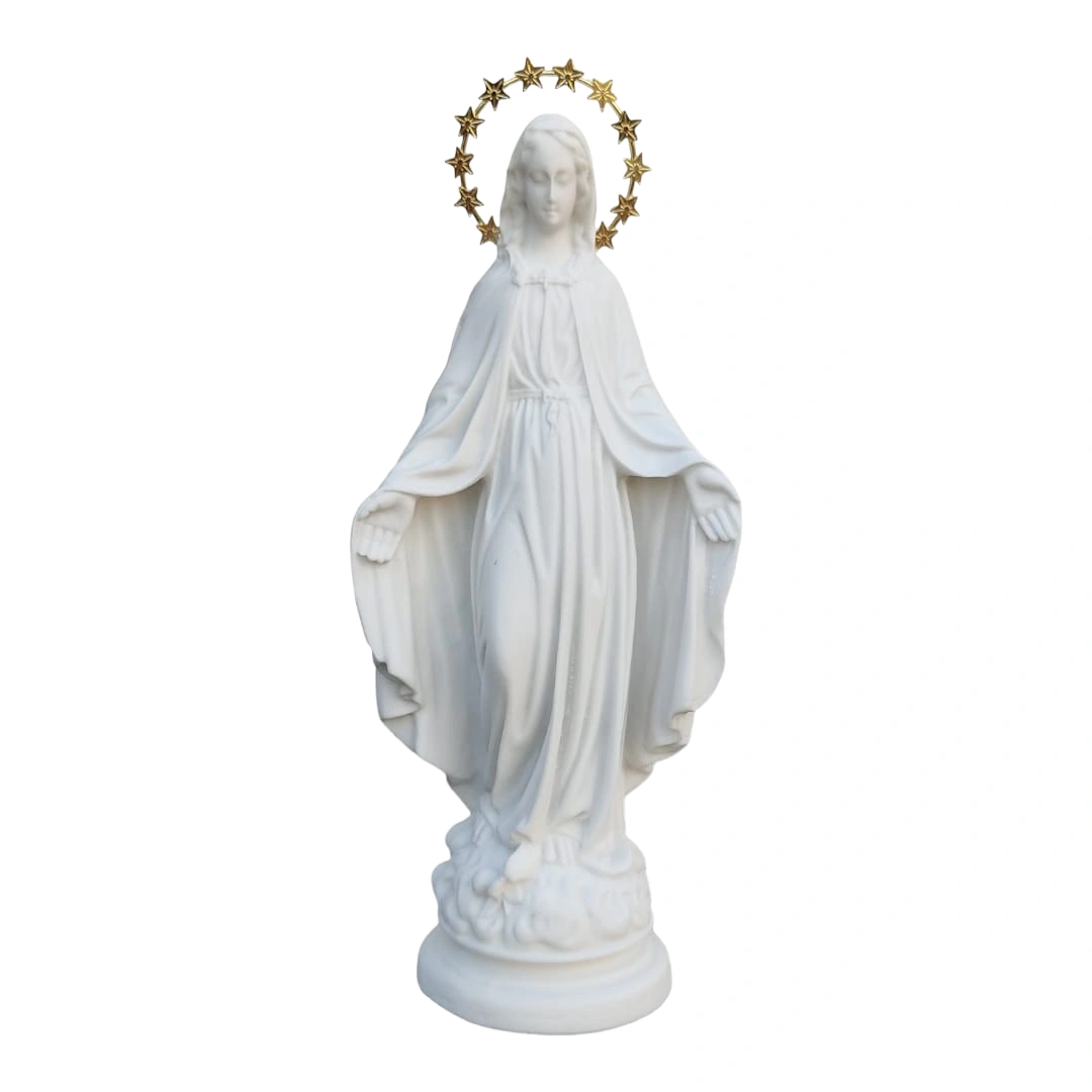 N.Sra das Graças - Pó de Mármore - 15cm - com resplendor estrelado banhado a ouro