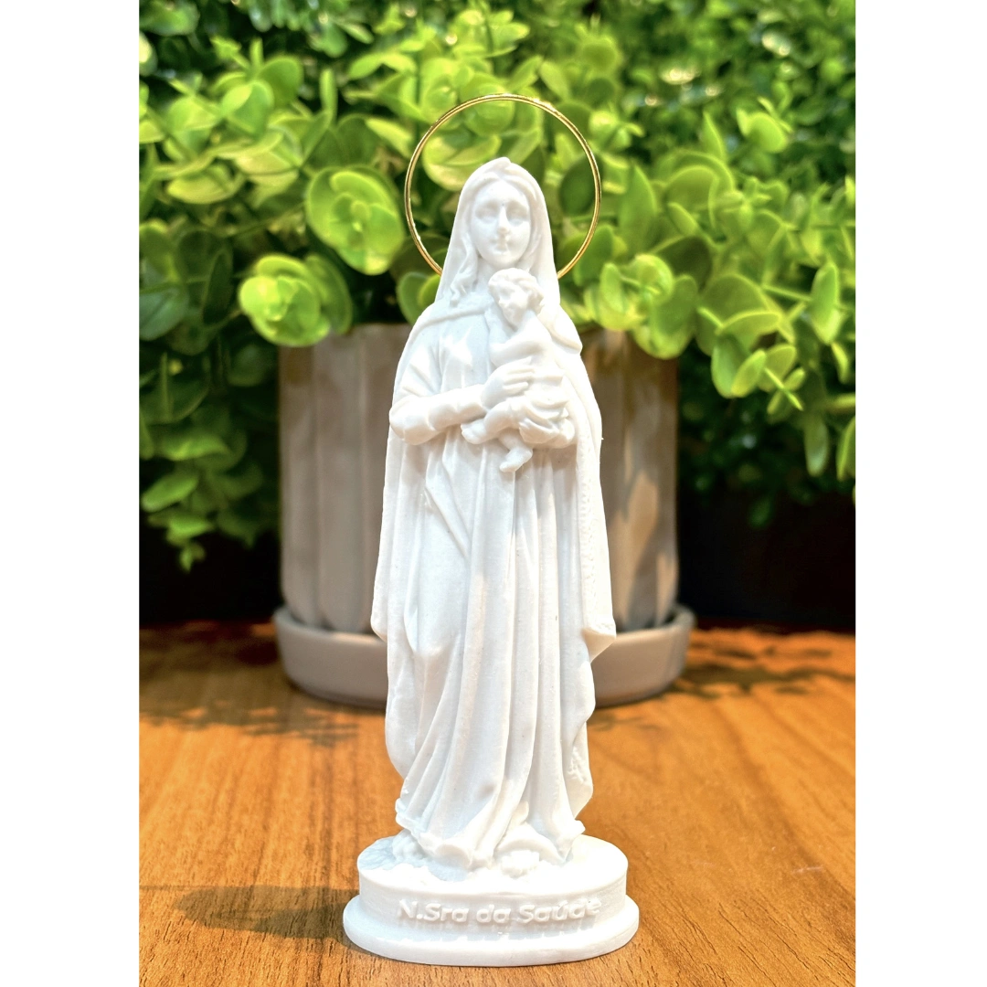 N.Sra da Saude - Pó de Mármore - 12,5cm - com resplendor banhado a ouro