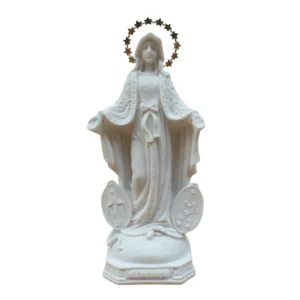 N.Sra das Graças Medalha Milagrosa - Pó de Mármore - 20cm - com resplendor estrelado banhado a ouro