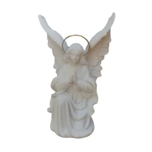 Anjo Adorador - Pó de Mármore - 11,5x18cm - com resplendor banhado a ouro