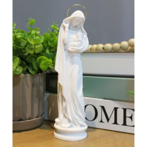 Virgem Maria com o Menino Jesus - Pó de Mármore - 21,5cm - com resplendor banhado a ouro
