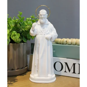 Padre Pio - Pó de Mármore - 21cm - com resplendor banhado a ouro