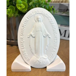 Placa N.Sra das Graças com base - Pó de Mármore - 13,2x8,1cm