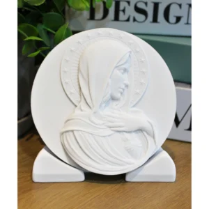 Medalha Virgem Maria com base - Pó de Mármore - 12x12cm