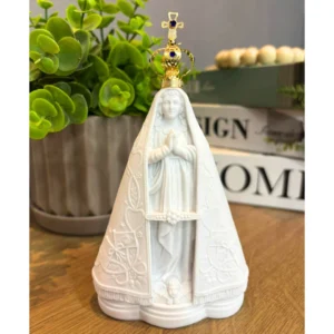 Aparecida Bandeira III - Pó de Mármore - 16,5cm - com coroa banhado a ouro