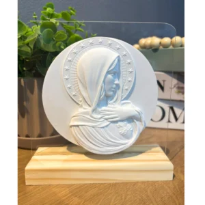 Acrilico com Medalha Virgem Maria - Pó de Mármore - 16x15cm