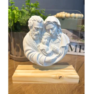 Acrilico com Medalha Sagrada Familia II - Pó de Mármore - 16x15cm