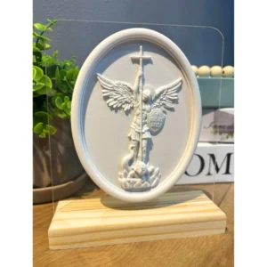 Acrilico com Medalha de São Miguel - Pó de Mármore - 18x15cm