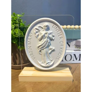 Acrilico com Medalha Desatadora dos Nós - Pó de Mármore - 18x15cm