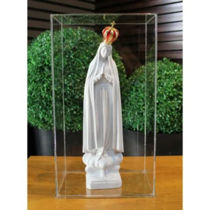 N.Sra de Fátima - Pó de Mármore - 39cm - Com coroa especial banhada a ouro e Cúpula de Acrílico