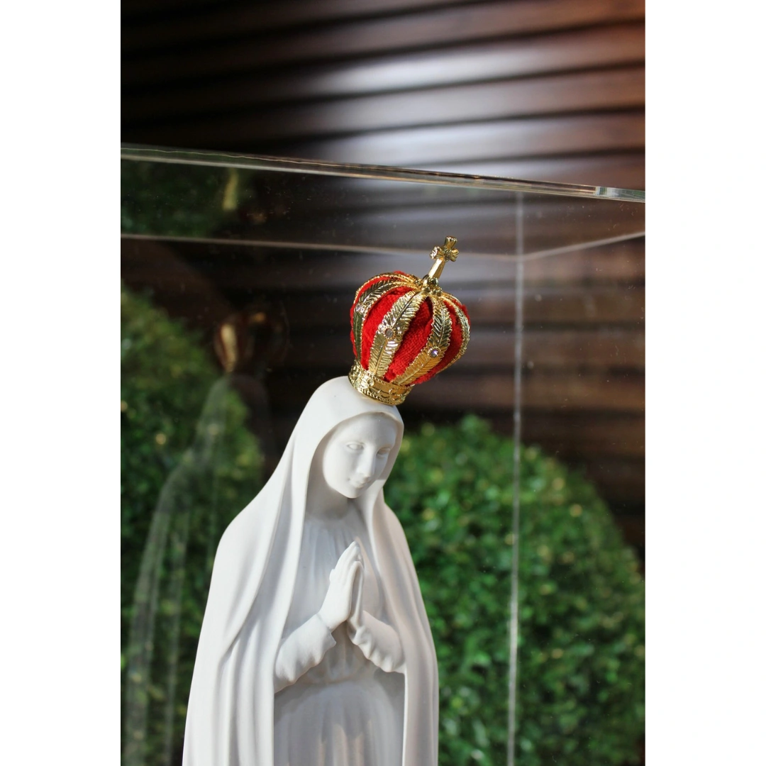 N.Sra de Fátima - Pó de Mármore - 39cm - Com coroa especial banhada a ouro e Cúpula de Acrílico - Imagem 4