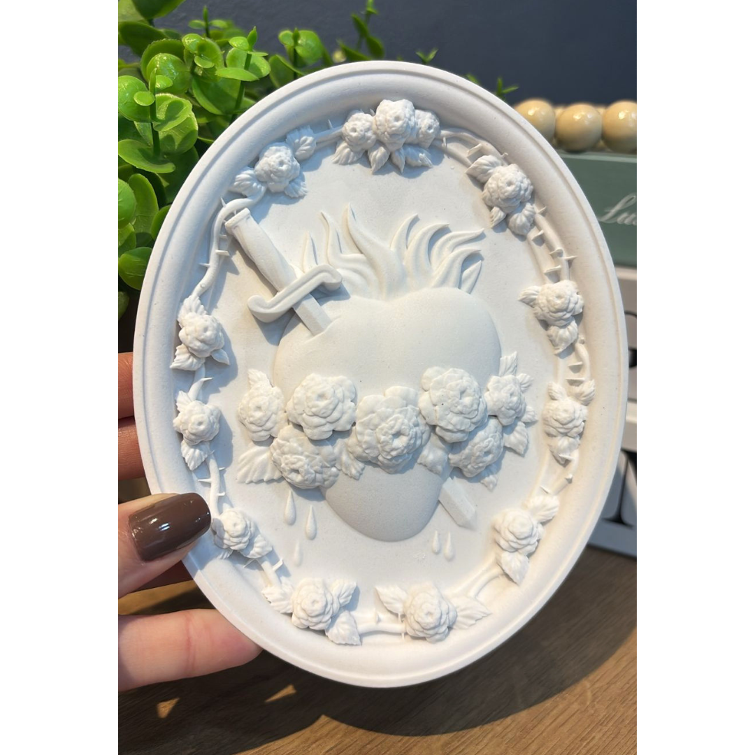 Medalha Sagrado Coração (Maria) - Pó de Mármore - 15x12cm