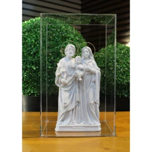 Sagrada Familia - Pó de Mármore - 30cm - com resplendor banhado a ouro e cupula de acrilico