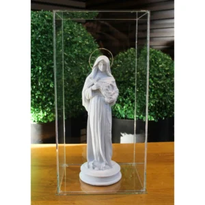 Santa Rita - Pó de Mármore - 31cm - com resplendor banhado a ouro e cupula de acrilico