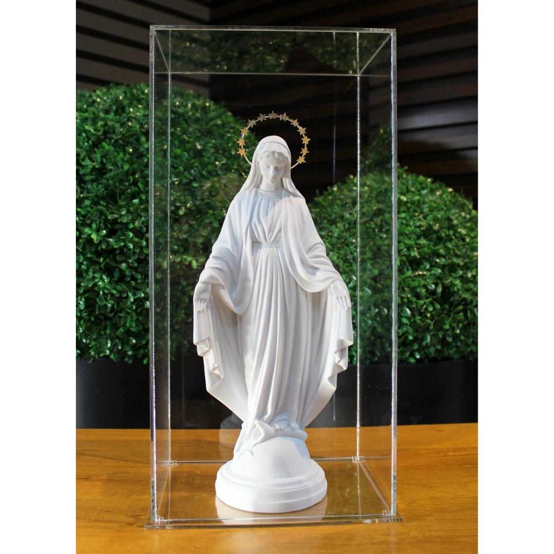 N.Sra das Graças - Pó de Mármore - 33cm - com resplendor estrelado banhado a ouro e cúpula de acrilico