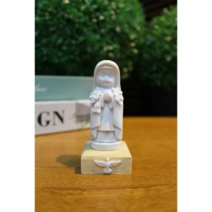 Santa Terezinha Baby - Pó de Mármore - 9,5x4cm - Base de madeira natural com divino branco