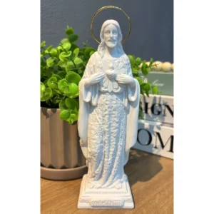 Sagrado Coração de Jesus com arabesco - Pó de Mármore - 20cm - com resplendor banhado a ouro