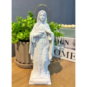 Imaculado Coração de Maria com arabesco - Pó de Mármore - 19,5cm - com resplendor banhado a ouro