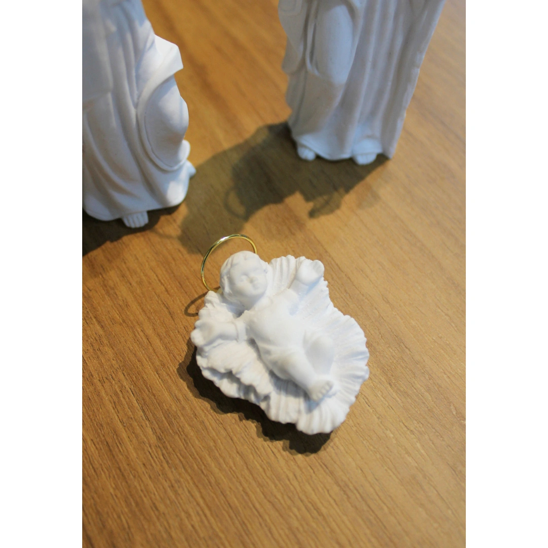 Presépio 4 Peças com anjo - Pó de Mármore - 12cm - com resplendor banhado a ouro - Imagem 4