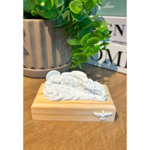 São José Dormindo - Pó de Mármore - 5x9cm - Base de madeira natural com divino branco