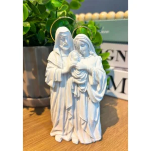 Sagrada Familia Ternura - Pó de Mármore - 13cm - com resplendor banhado a ouro