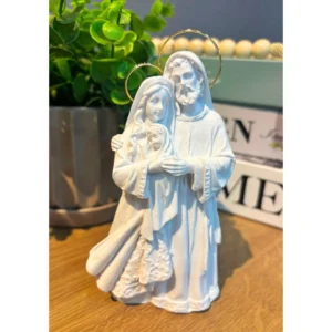 Sagrada Familia Ternura - Pó de Mármore - 14,5cm - com resplendor banhado a ouro