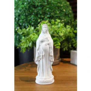 N.Sra Grávida - Pó de Mármore - 15cm - com resplendor banhado a ouro
