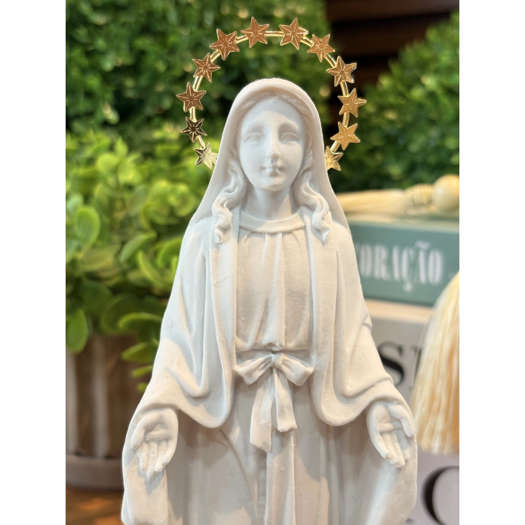 N.Sra das Graças II - Pó de Mármore - 20cm - com resplendor estrelado banhado a ouro - Imagem 2