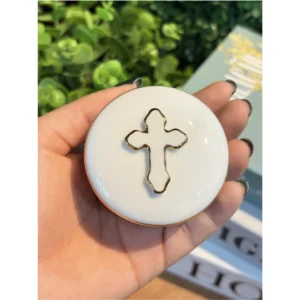 Porta Terço em Porcelana Cruz - Porcelana com detalhes em ouro - 6cm
