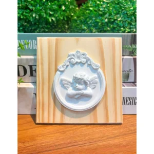 Quadro em madeira pinus com Aplique Anjo - Madeira Pinus - 14x14cm