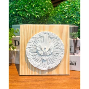 Quadro em madeira pinus com Medalha Espirito Santo - Madeira Pinus - 15x15cm
