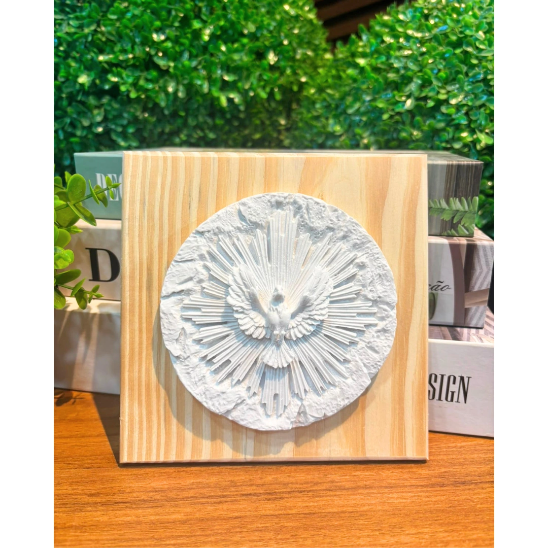 Quadro em madeira pinus com Medalha Espirito Santo - Madeira Pinus - 15x15cm