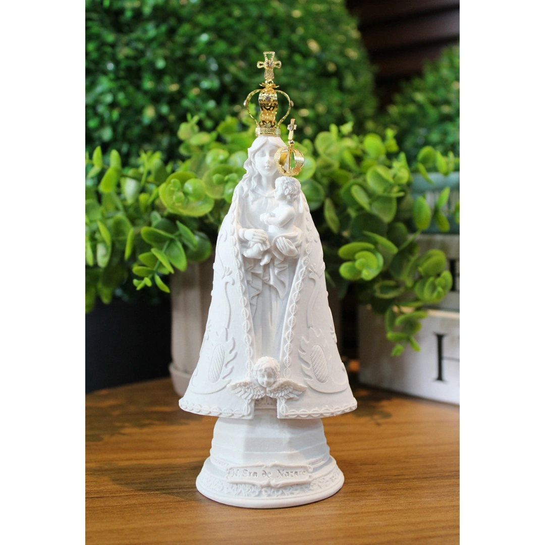 N.Sra de Nazaré - Pó de Mármore - 17cm - com coroa banhada a ouro