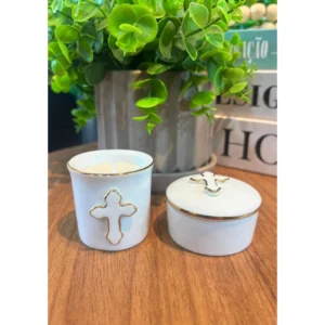 Conjunto Porta Terço e Vela Cruz