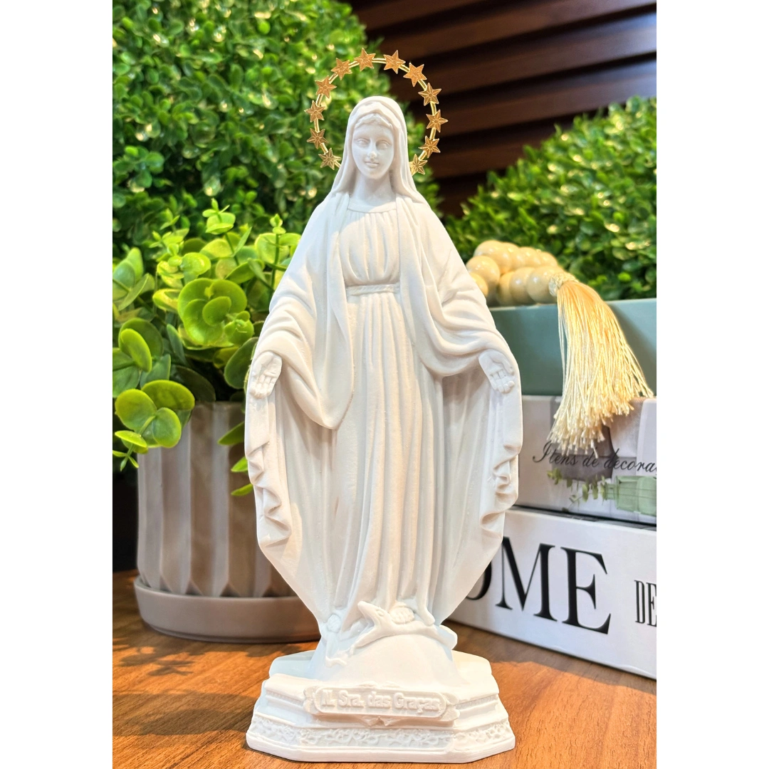 N.Sra das Graças - Pó de Mármore - 20cm - com resplendor estrelado banhado a ouro