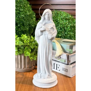 Santa Rita - Pó de Mármore - 31cm - com resplendor banhado a ouro